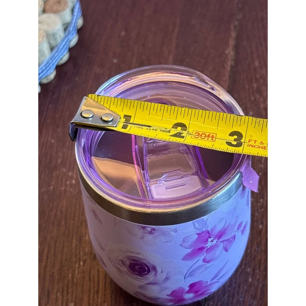 Hi Peach Layne Purple Floral Stainless Steel Vacuum Mug Insulated Wine Tumbler